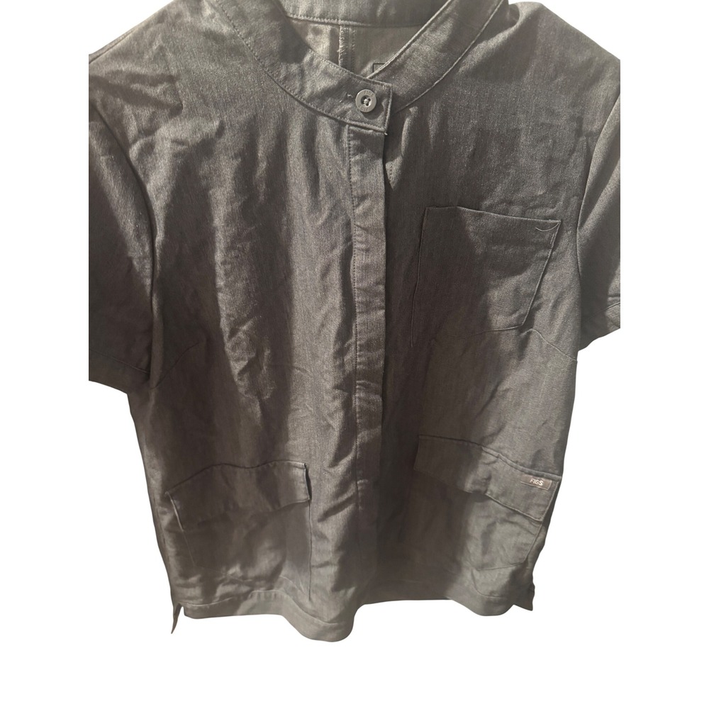 FIGS Technical Collection Scrub Top Womens Small Gray Short Sleeve Button Front